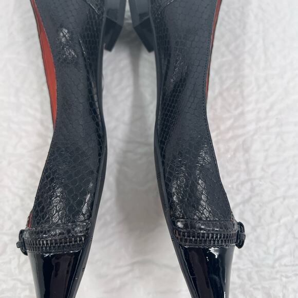 VIA SPIGA Black Leather & Patent Leather Pointy Flats with Zipper Accent - Picture 5 of 7